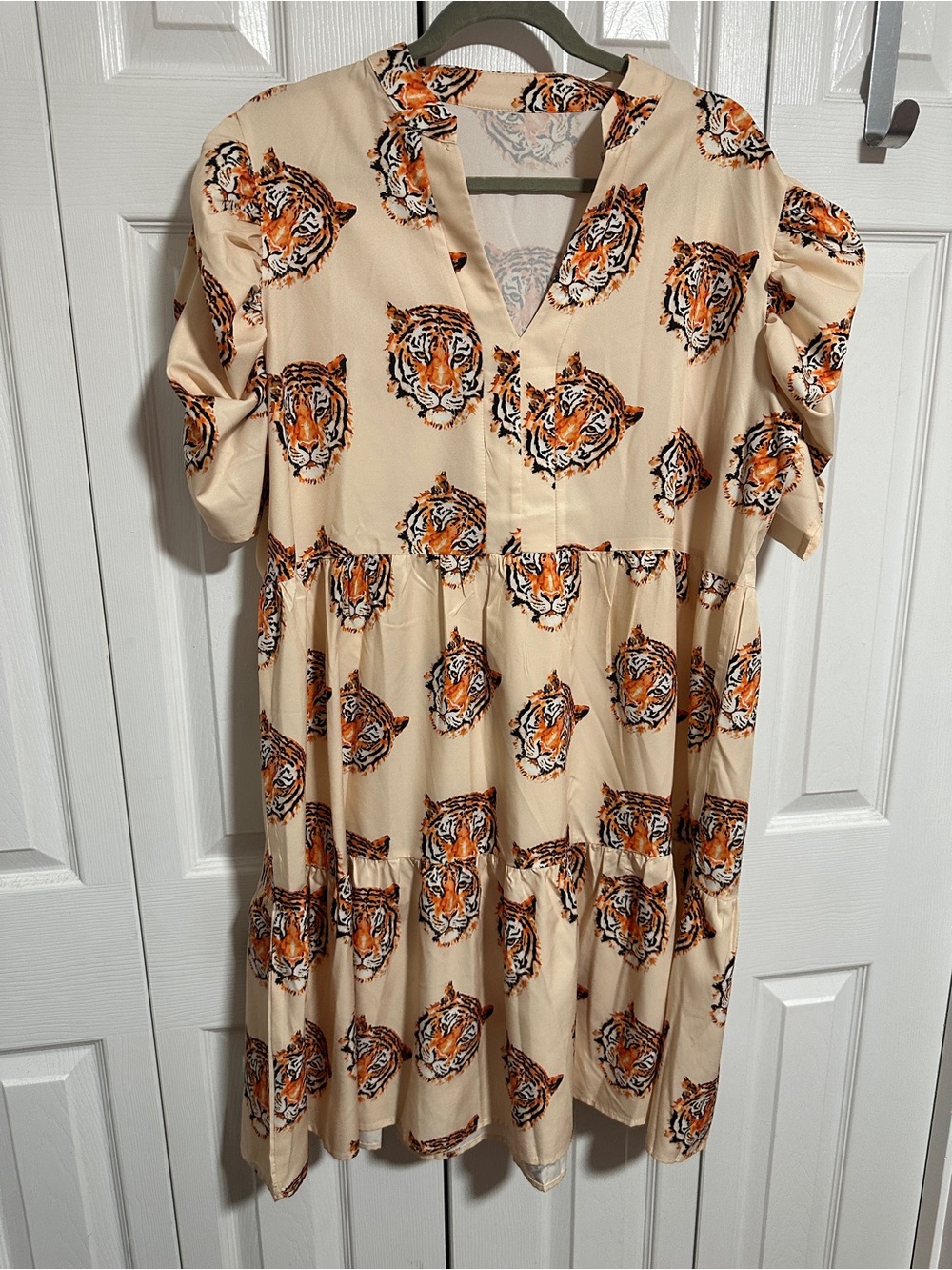 Beige Tiered Dress with Orange Tiger Print